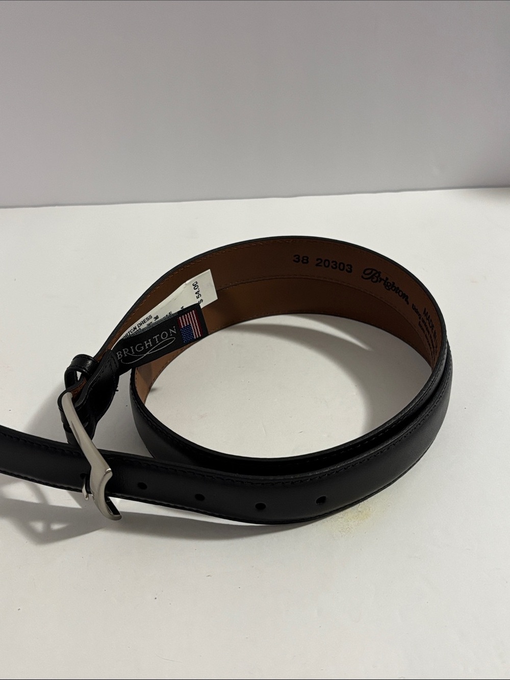 Brighton Black Leather Men's Belt with Silver-Tone Buckle Sz38 New